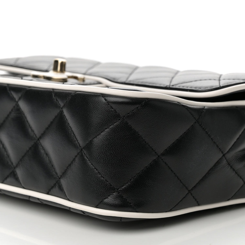 Lambskin Quilted Resin CC Flap Bag Black White