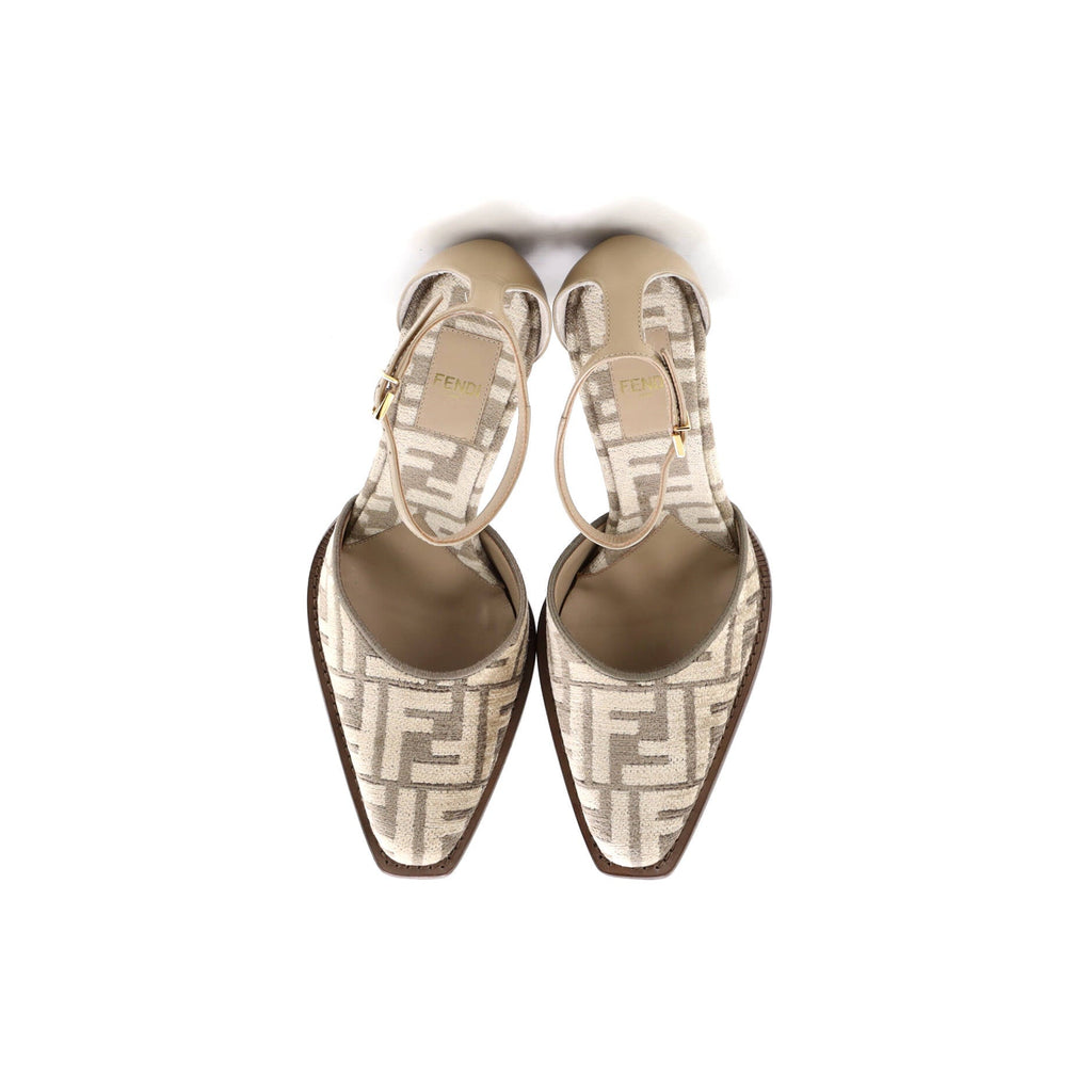 Women's FF Cut Ankle Strap Pumps Zucca Jacquard with Leather