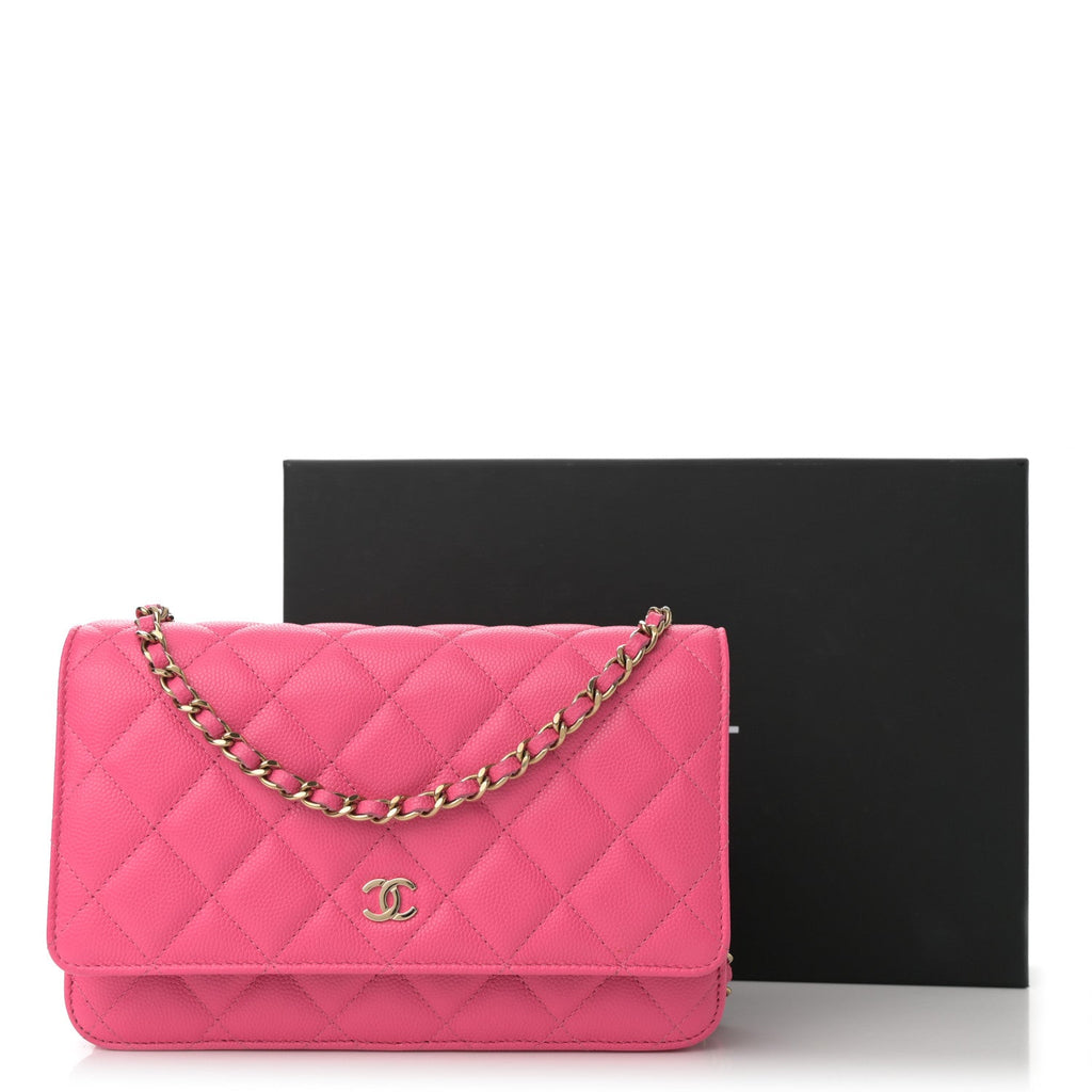 Caviar Quilted Wallet on Chain WOC Rose