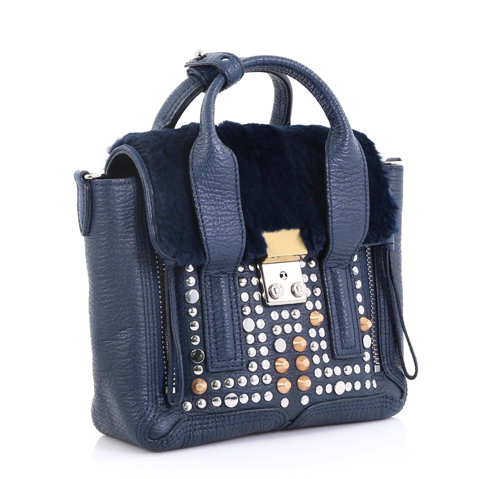 Pashli Satchel Studded Leather with Fur Mini