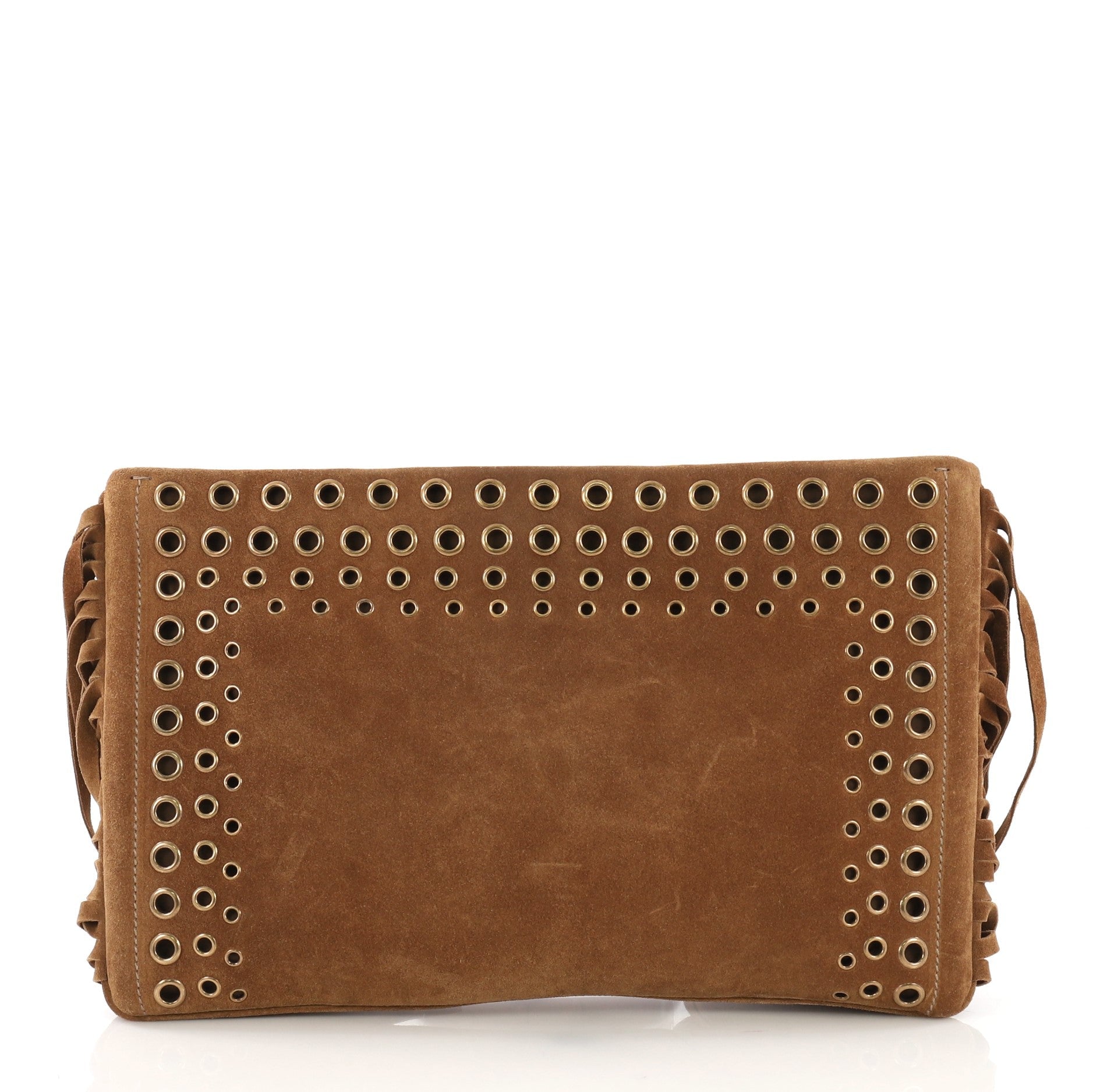Grommet Fringe Clutch Suede Large