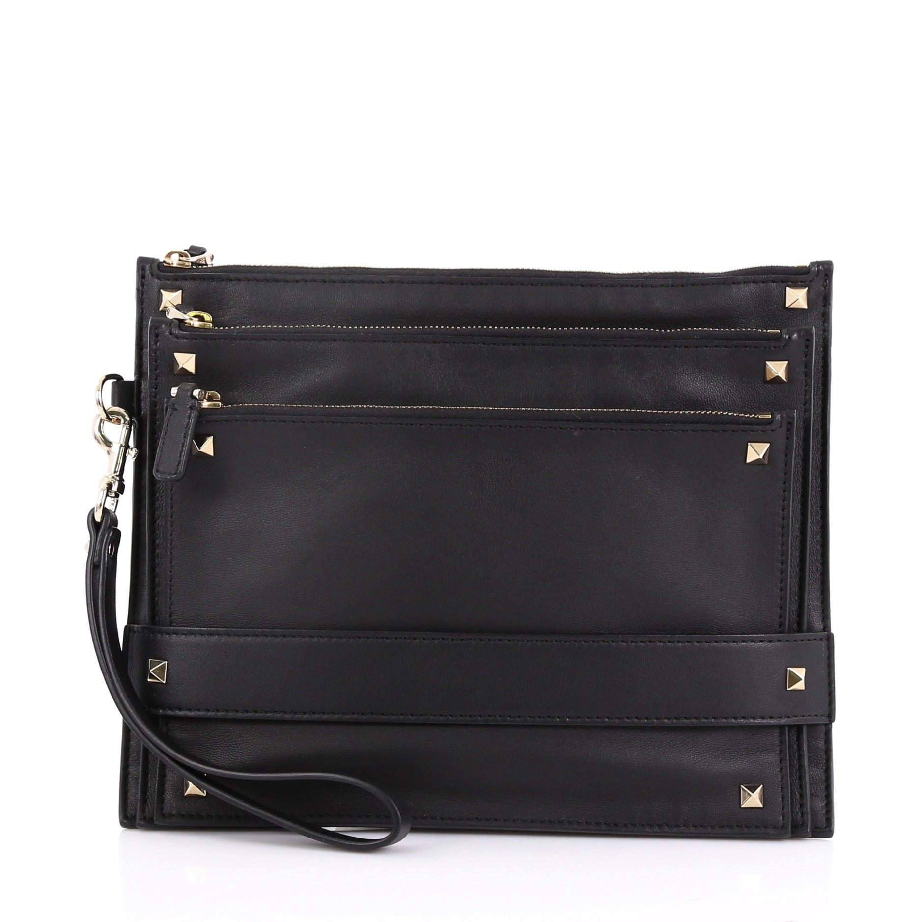 Rockstud Triple Zip Clutch Leather