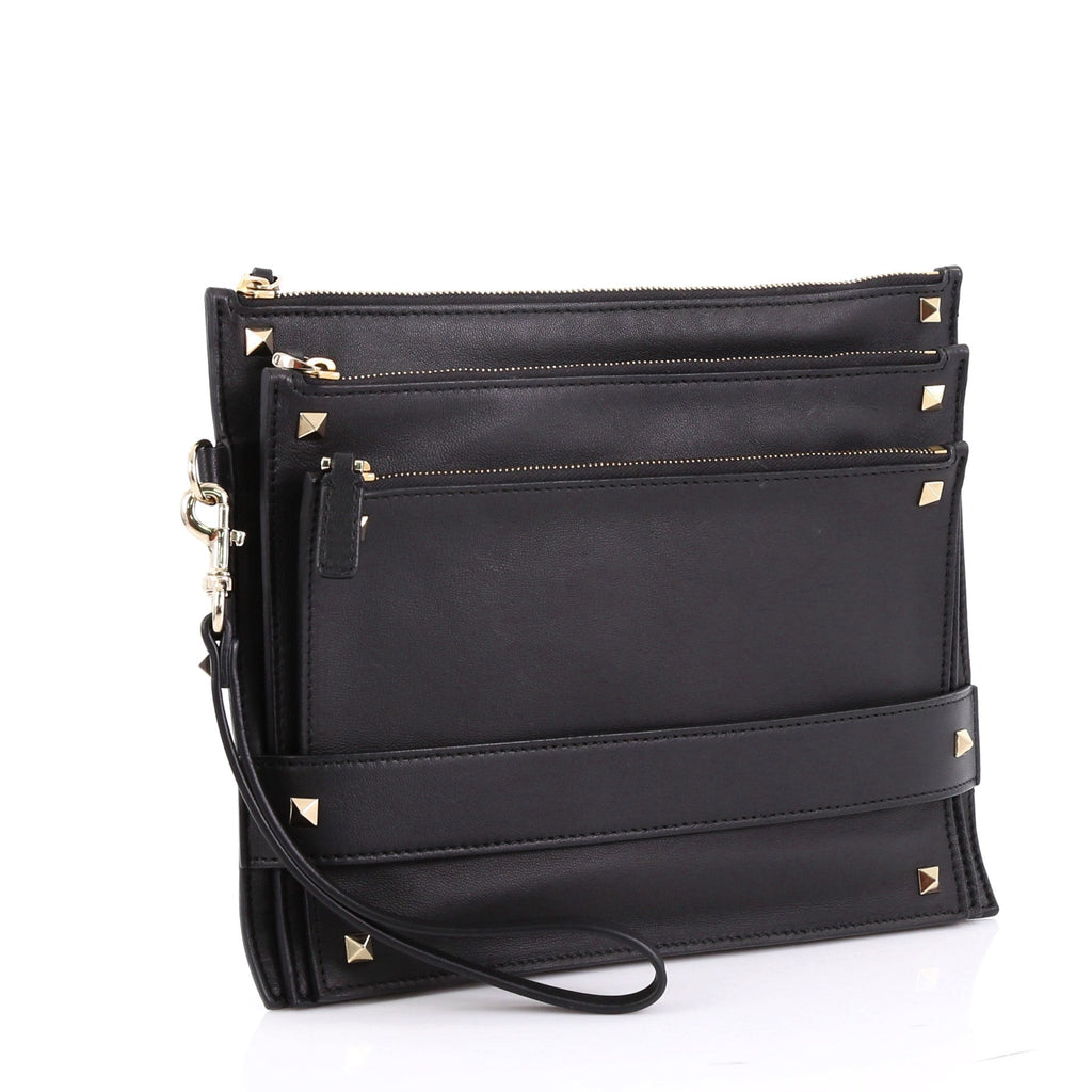 Rockstud Triple Zip Clutch Leather