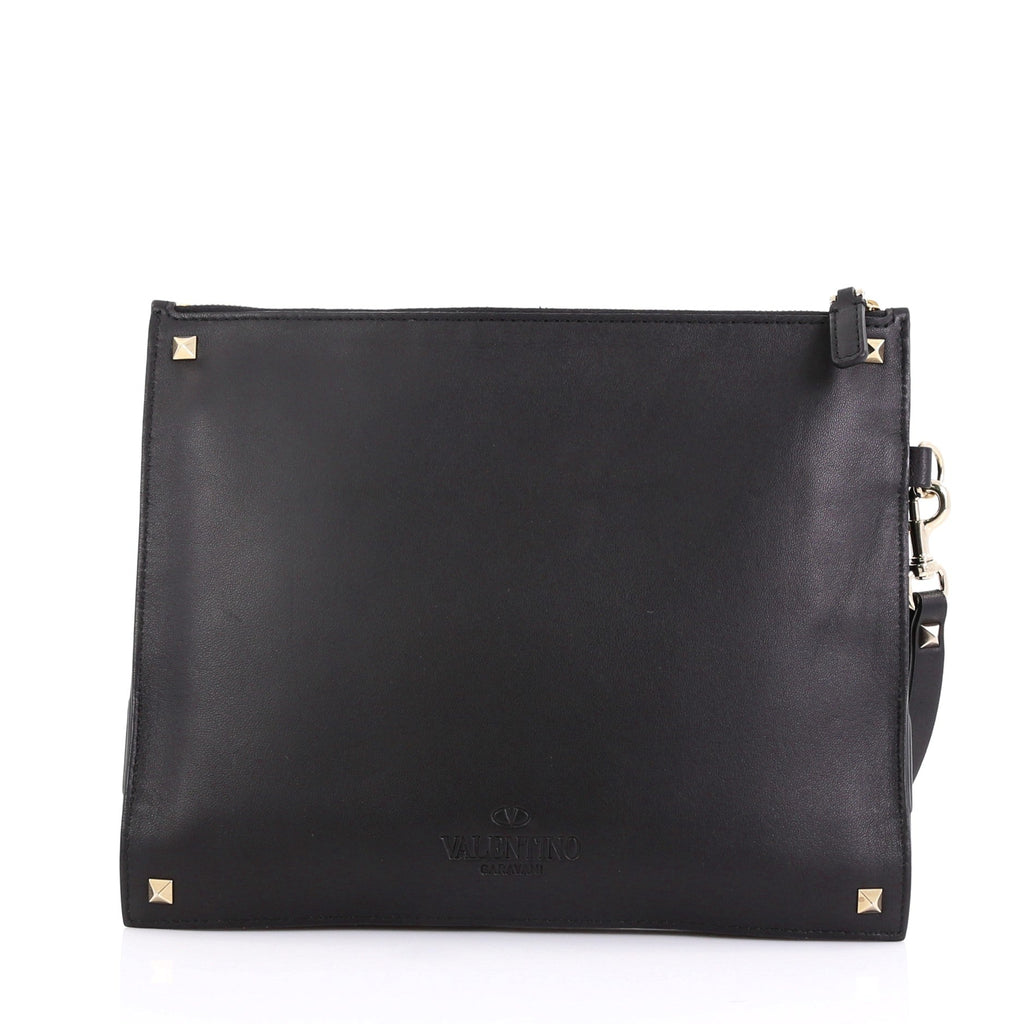 Rockstud Triple Zip Clutch Leather
