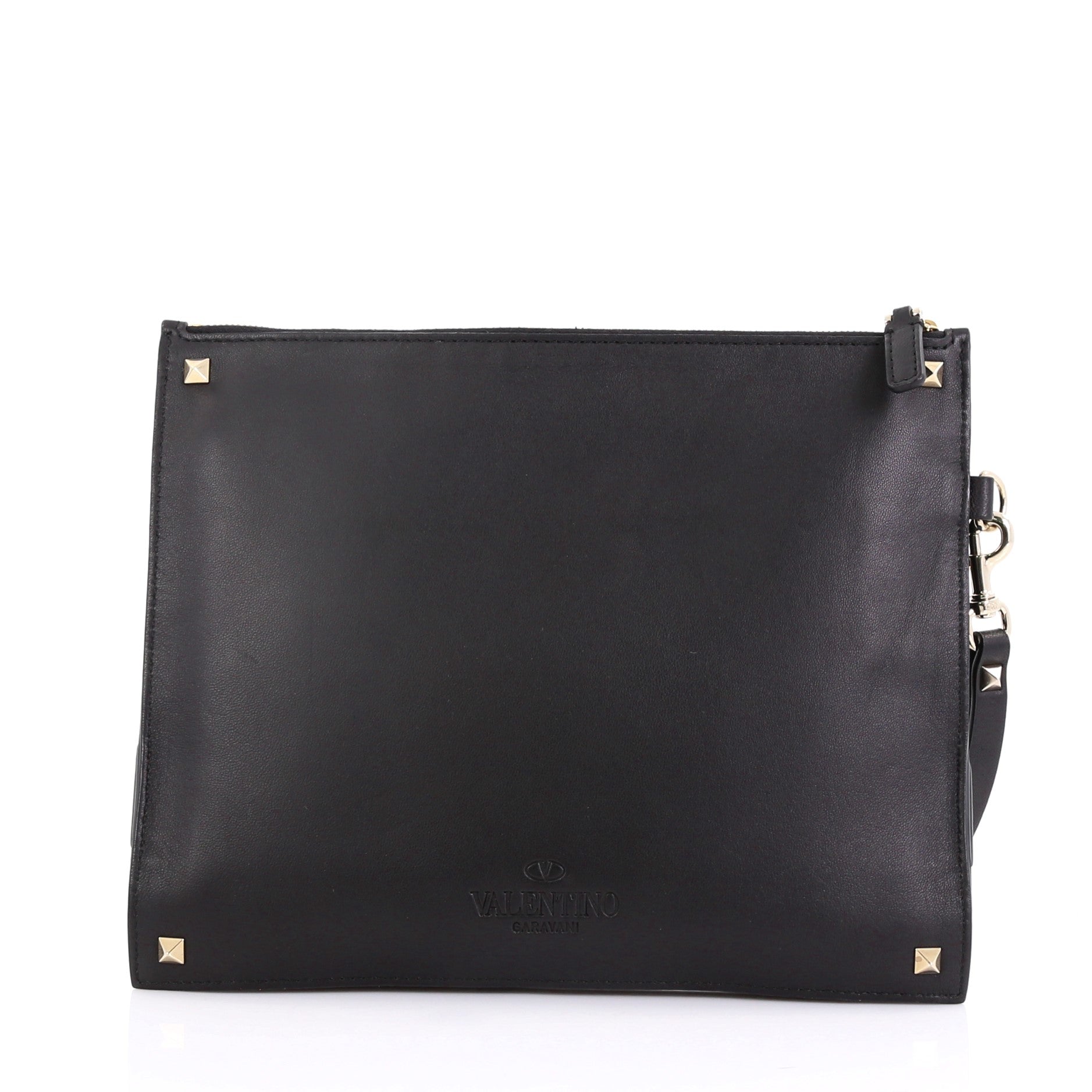 Rockstud Triple Zip Clutch Leather