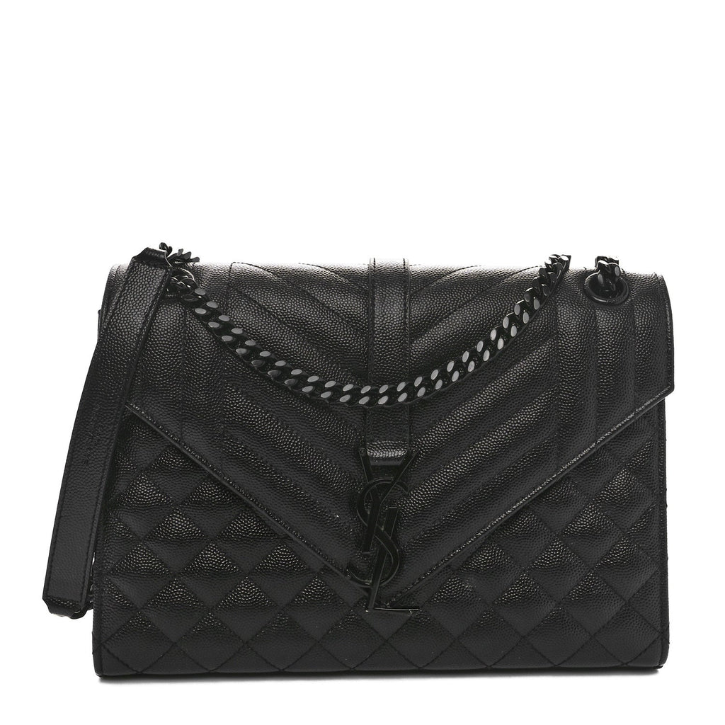 Grain De Poudre Textured Mixed Matelasse Triquilt Medium Monogram Monochrome Satchel Black