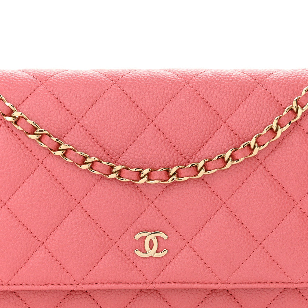Caviar Quilted Wallet on Chain WOC Pink