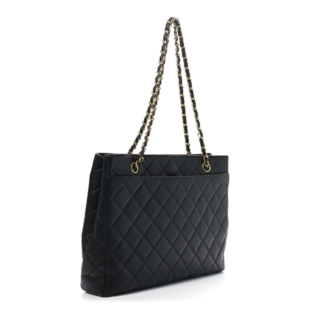 Caviar Quilted Shopper Tote Black