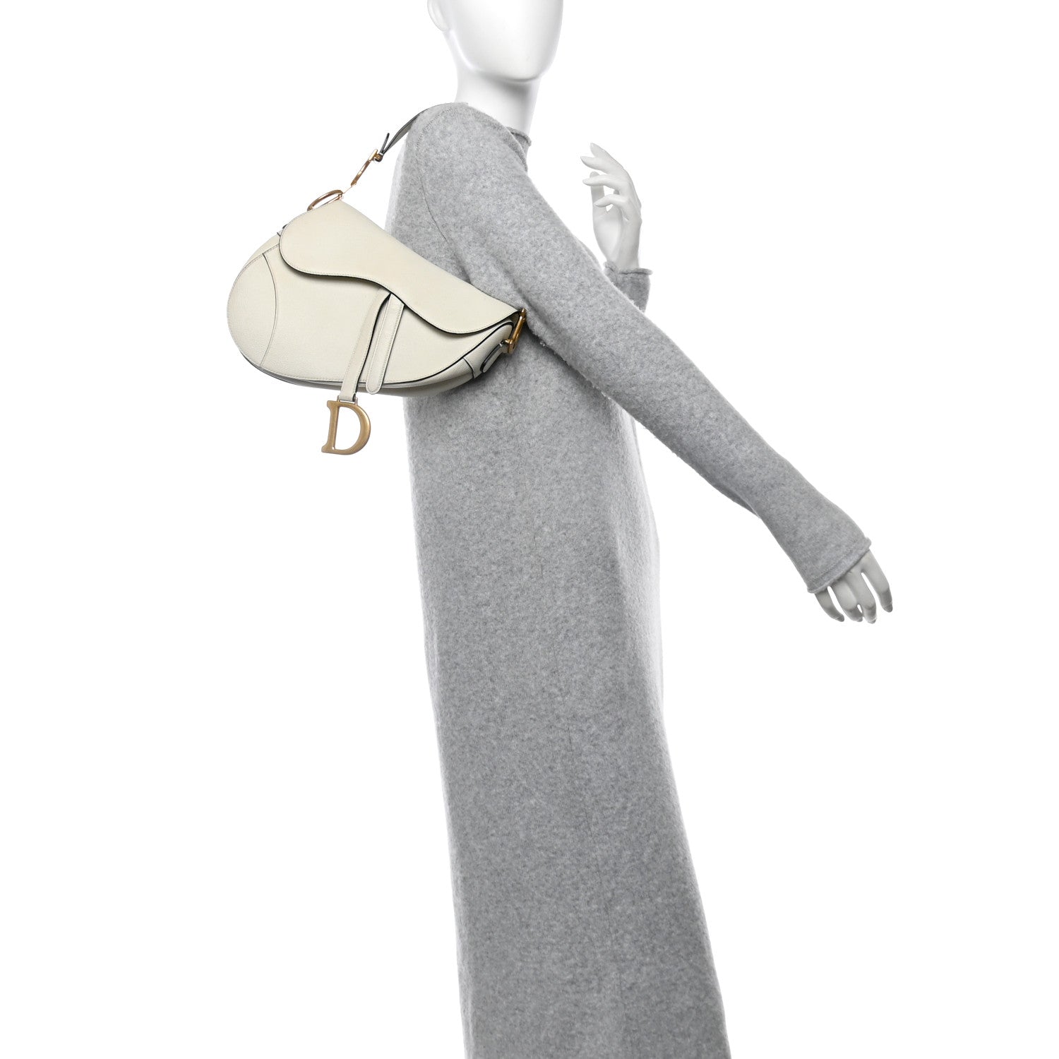 Grained Calfskin Saddle Bag White