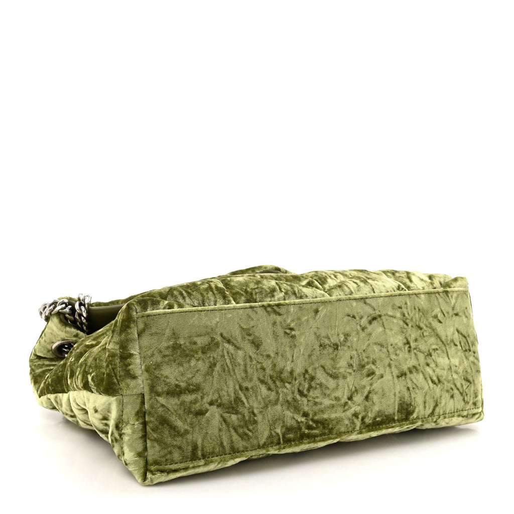 Crushed Velvet Quilted Small Loulou Puffer Monogram Chain Satchel Green