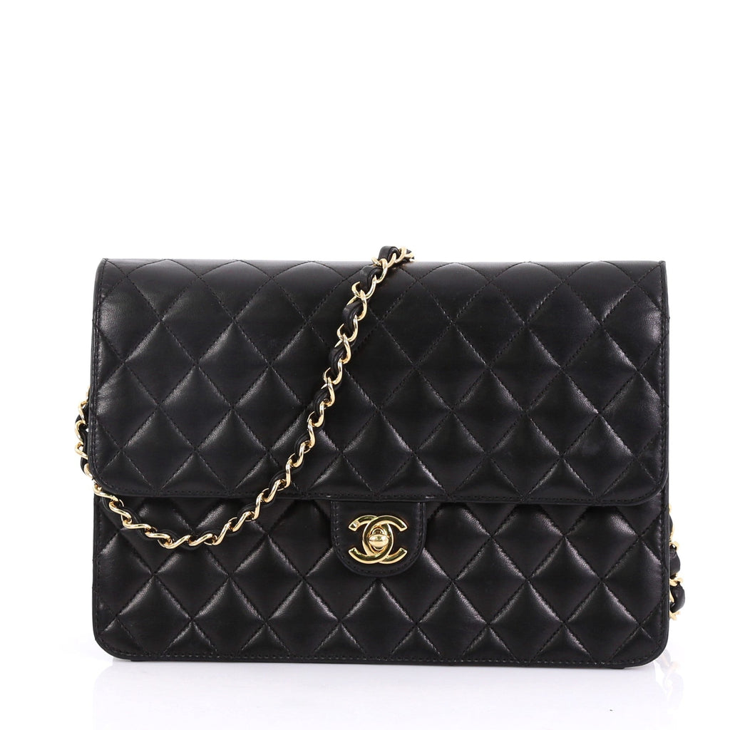 Vintage Clutch with Chain Quilted Leather Medium