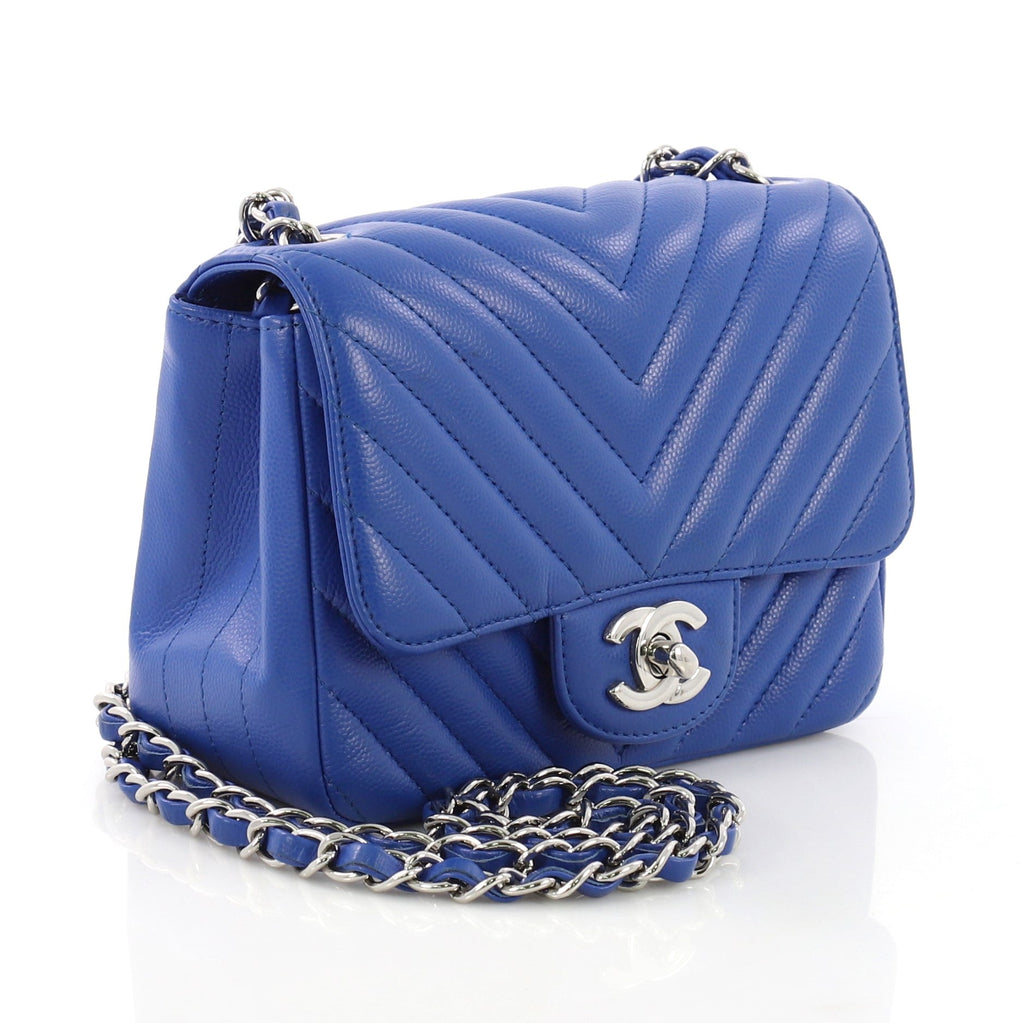 Square Classic Single Flap Bag Chevron Caviar Mini
