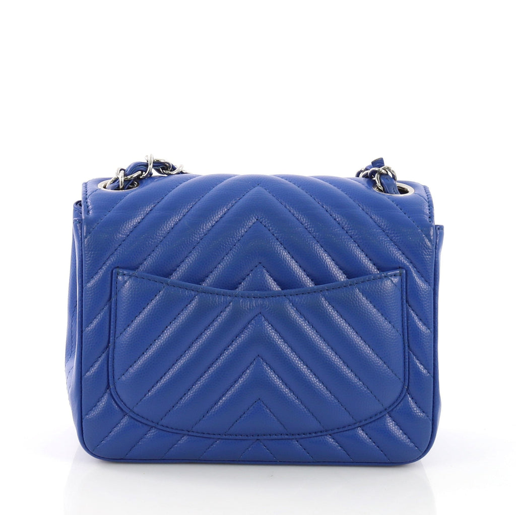 Square Classic Single Flap Bag Chevron Caviar Mini