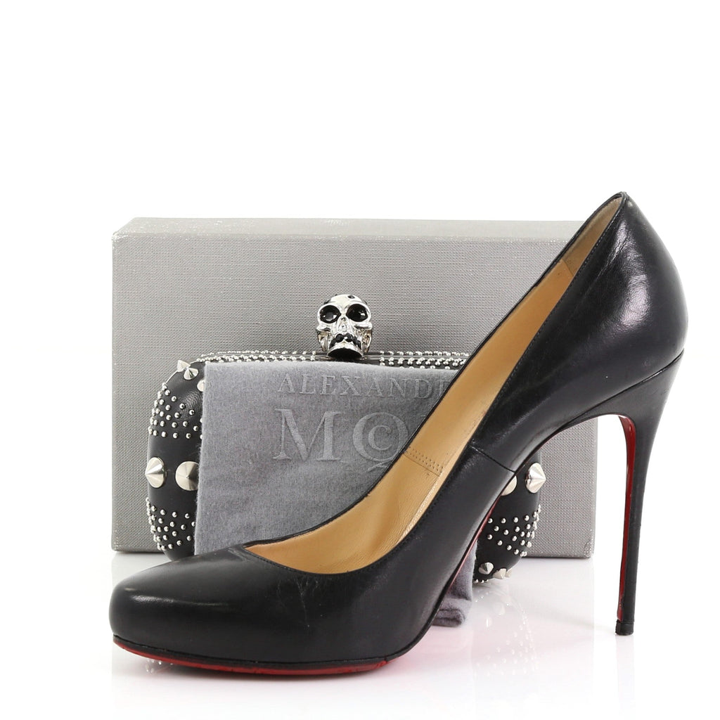 Britannia Skull Box Clutch Studded Leather Small