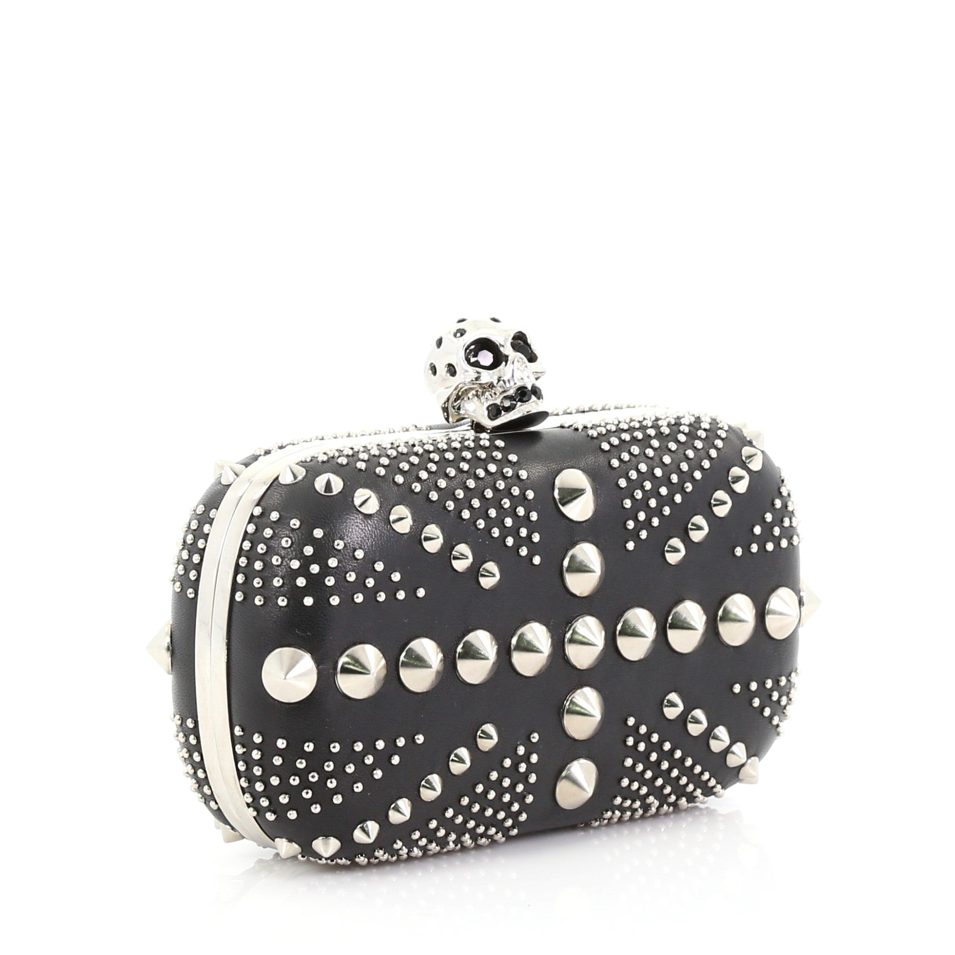 Britannia Skull Box Clutch Studded Leather Small