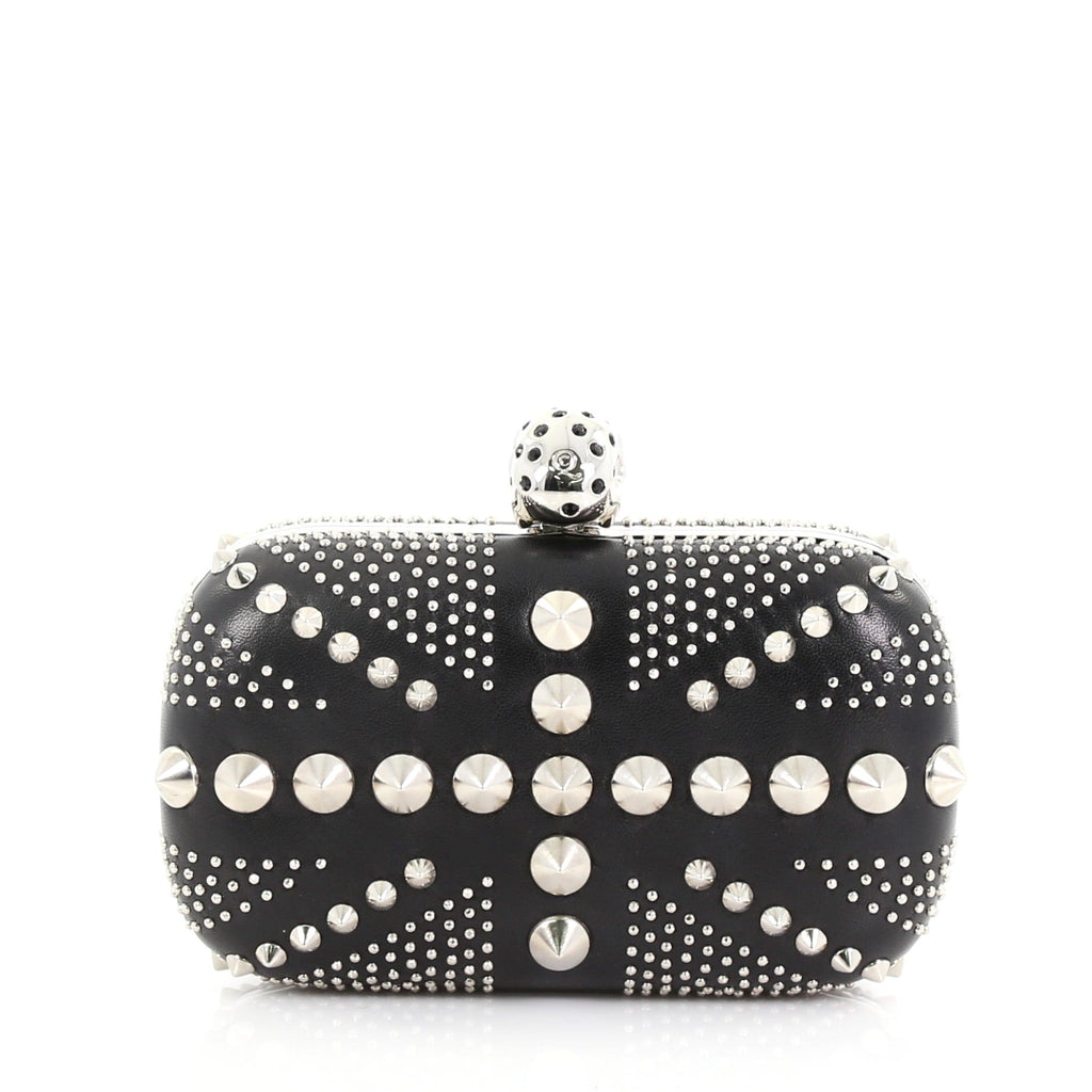 Britannia Skull Box Clutch Studded Leather Small