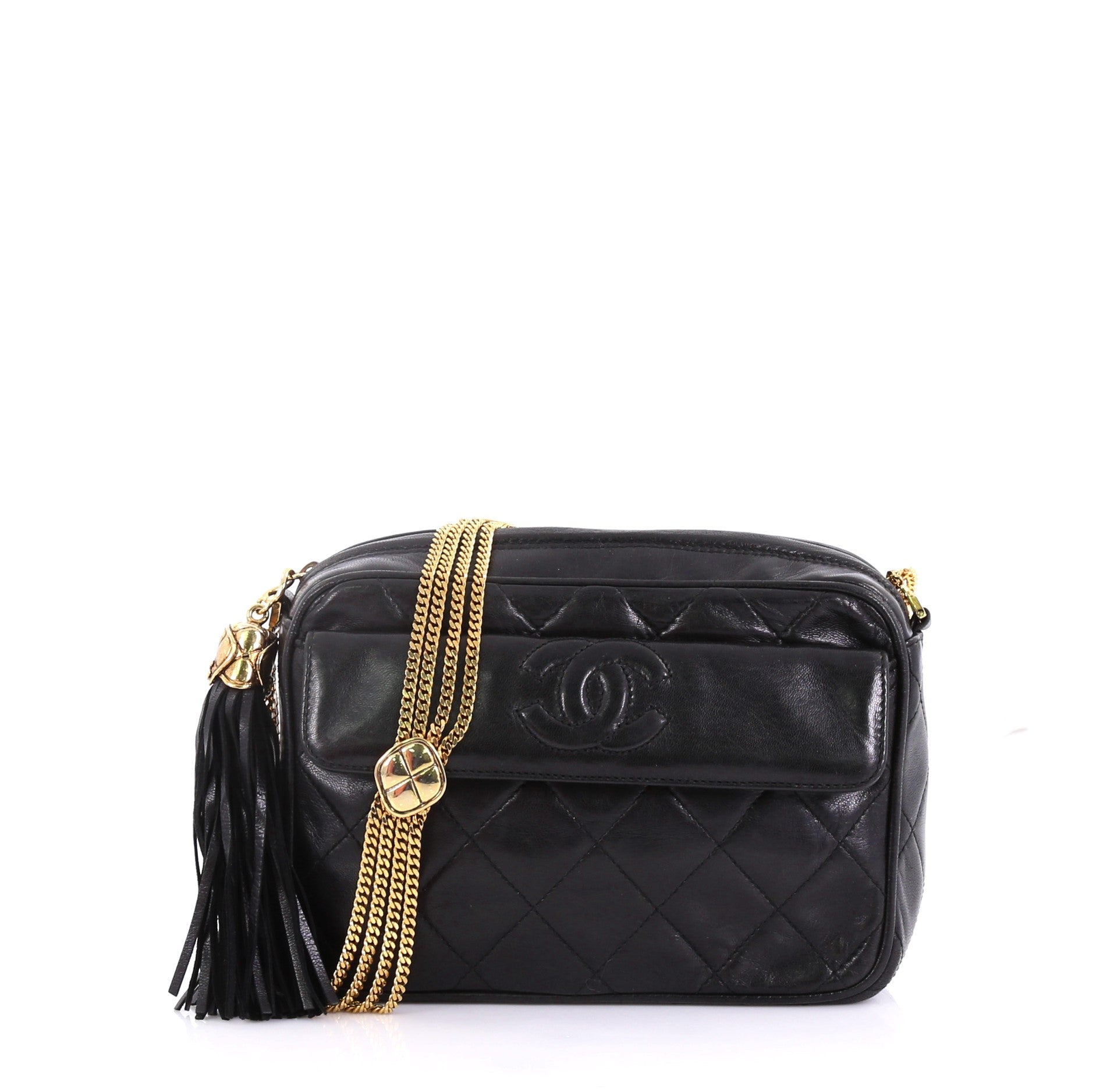 Vintage Camera Tassel Bag Quilted Leather Mini