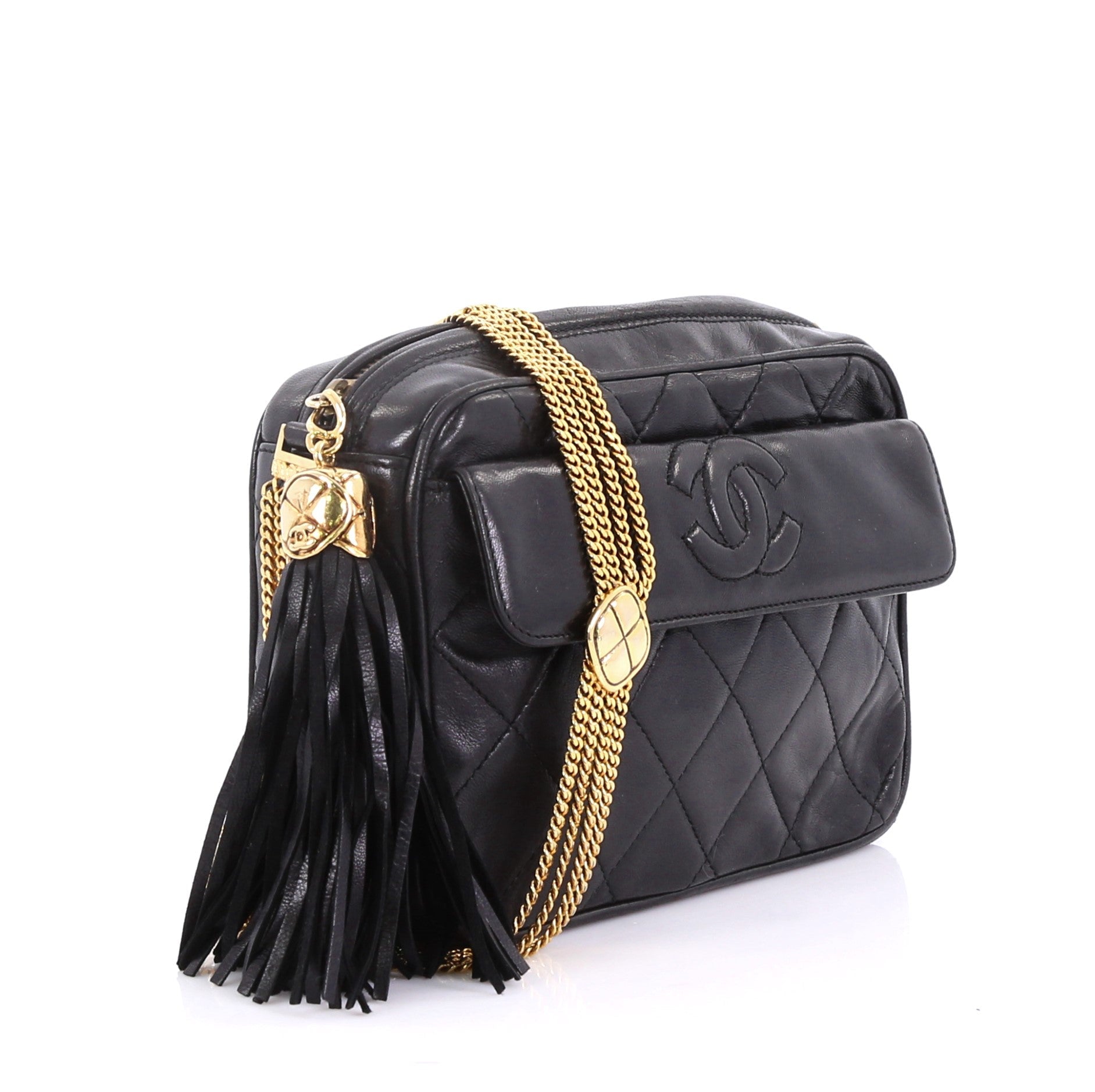 Vintage Camera Tassel Bag Quilted Leather Mini