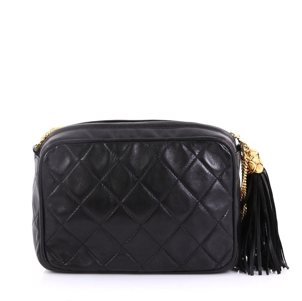 Vintage Camera Tassel Bag Quilted Leather Mini