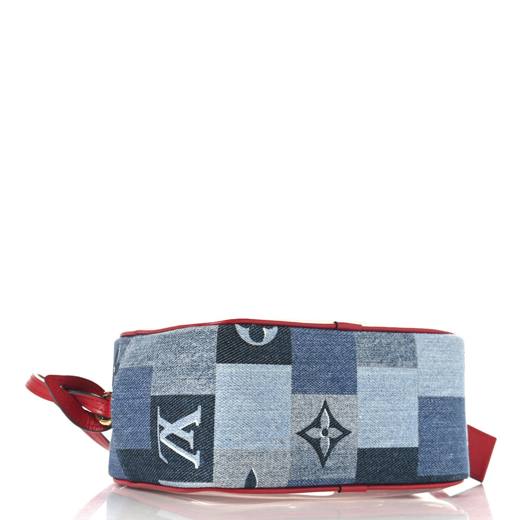 Denim Damier Monogram Patchwork PVC Beach Pouch Blue Rouge