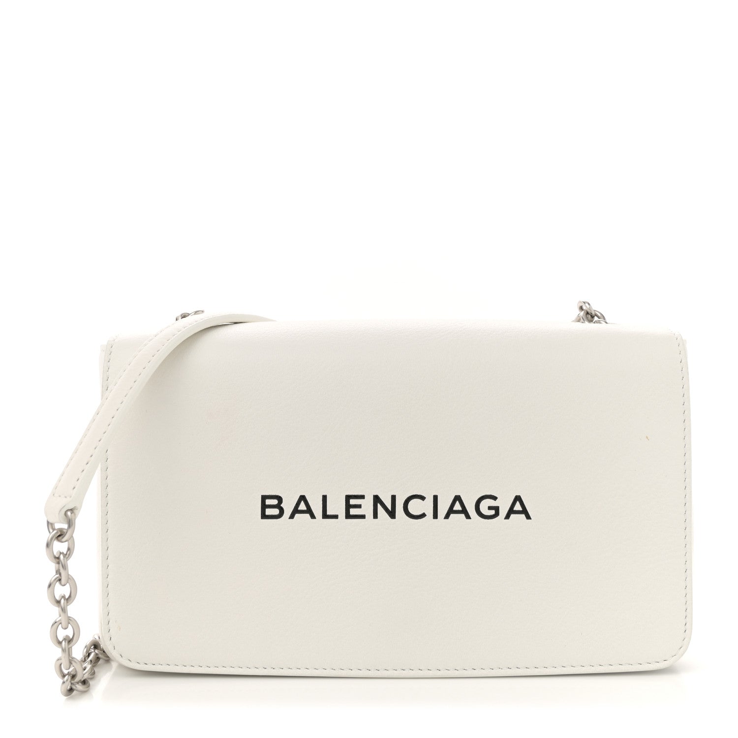 Pebbled Calfskin Logo Everyday Flap Chain Wallet White
