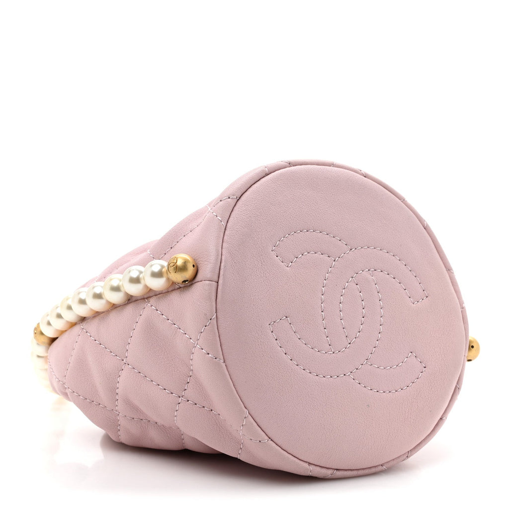Calfskin Quilted Pearl Mini About Pearls Drawstring Bucket Light Pink