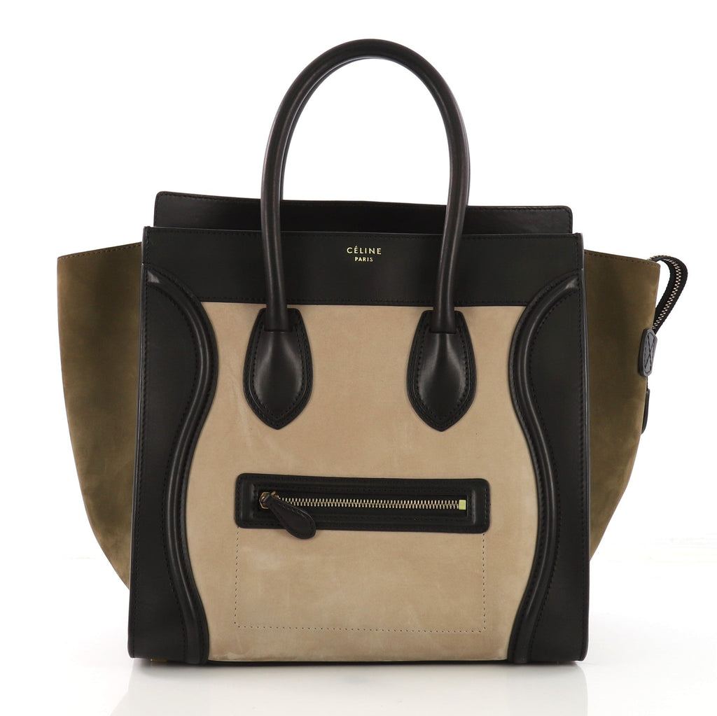 Tricolor Luggage Handbag Suede Mini