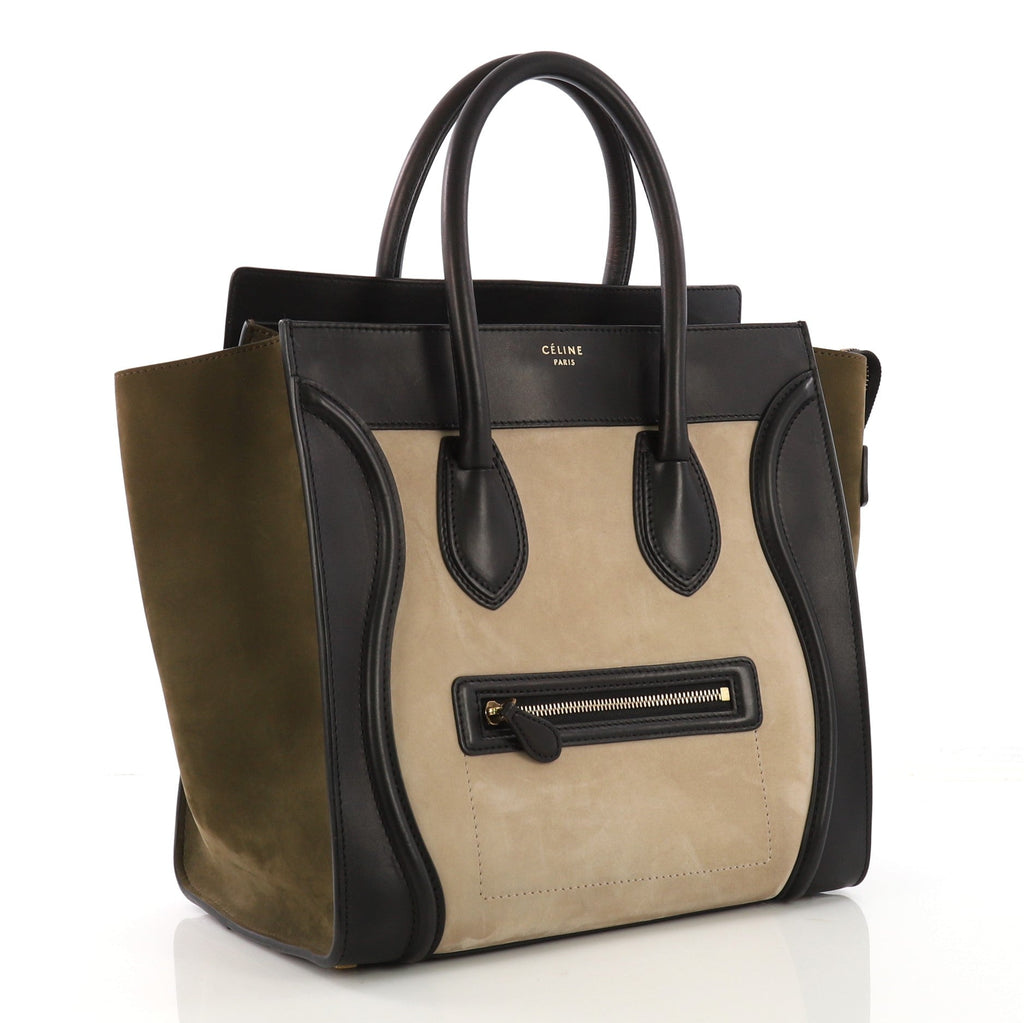 Tricolor Luggage Handbag Suede Mini