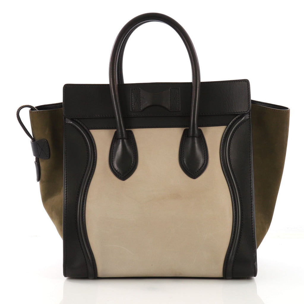 Tricolor Luggage Handbag Suede Mini
