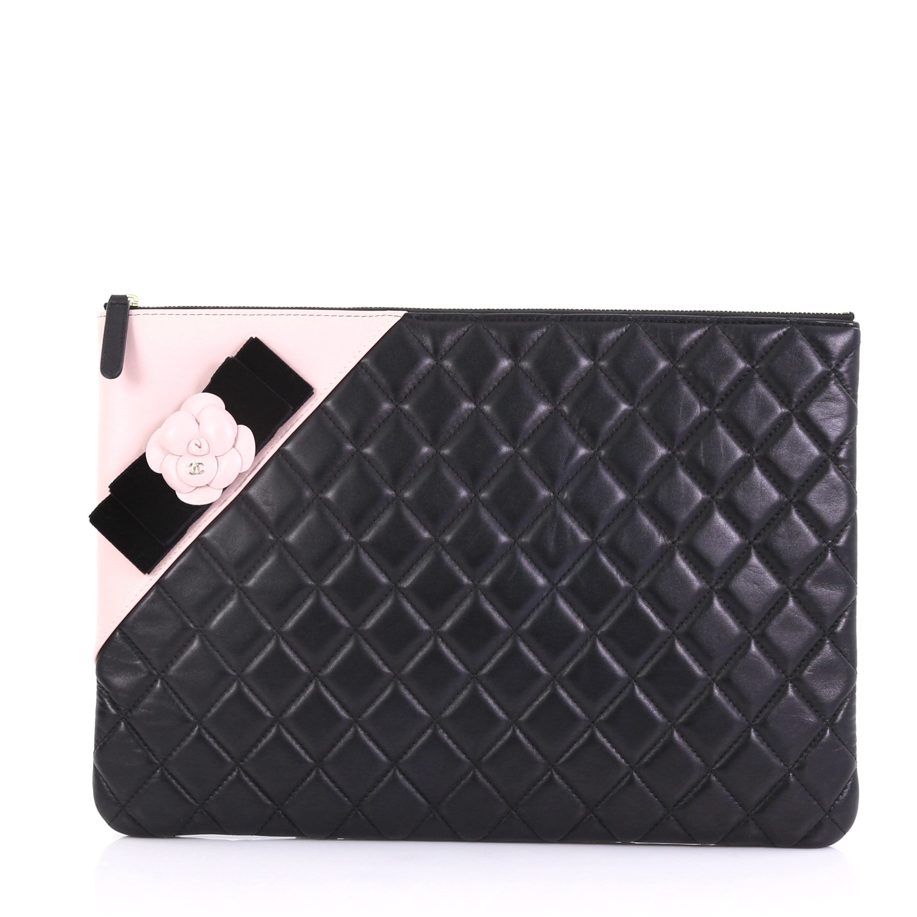 Camellia O Case Clutch Quilted Lambskin Large