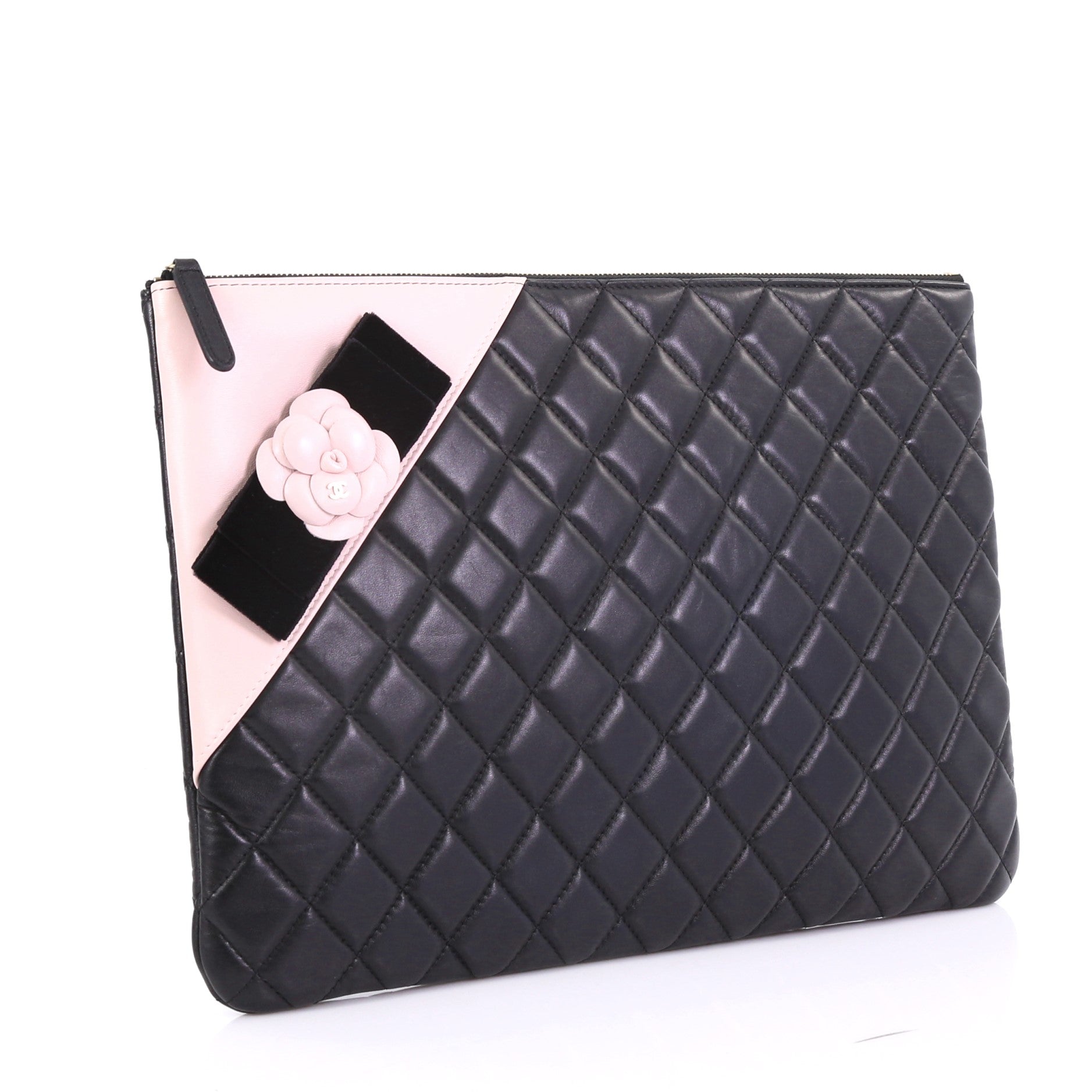 Camellia O Case Clutch Quilted Lambskin Large