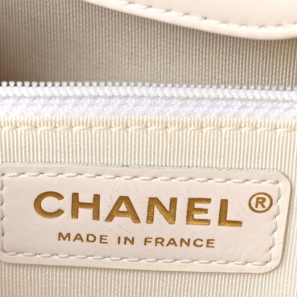Glazed Calfskin Stitched Shopping Tote White