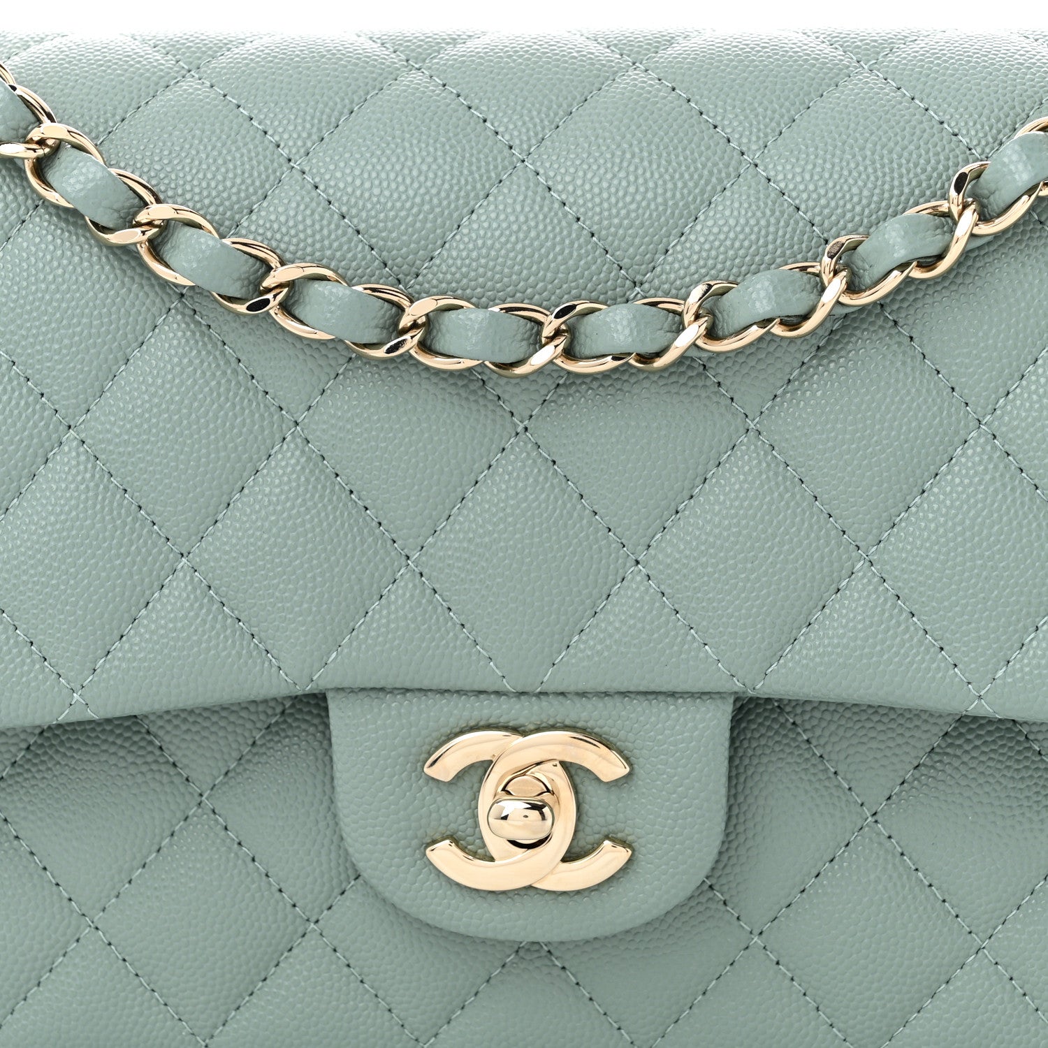 Caviar Quilted Medium Double Flap Light Blue