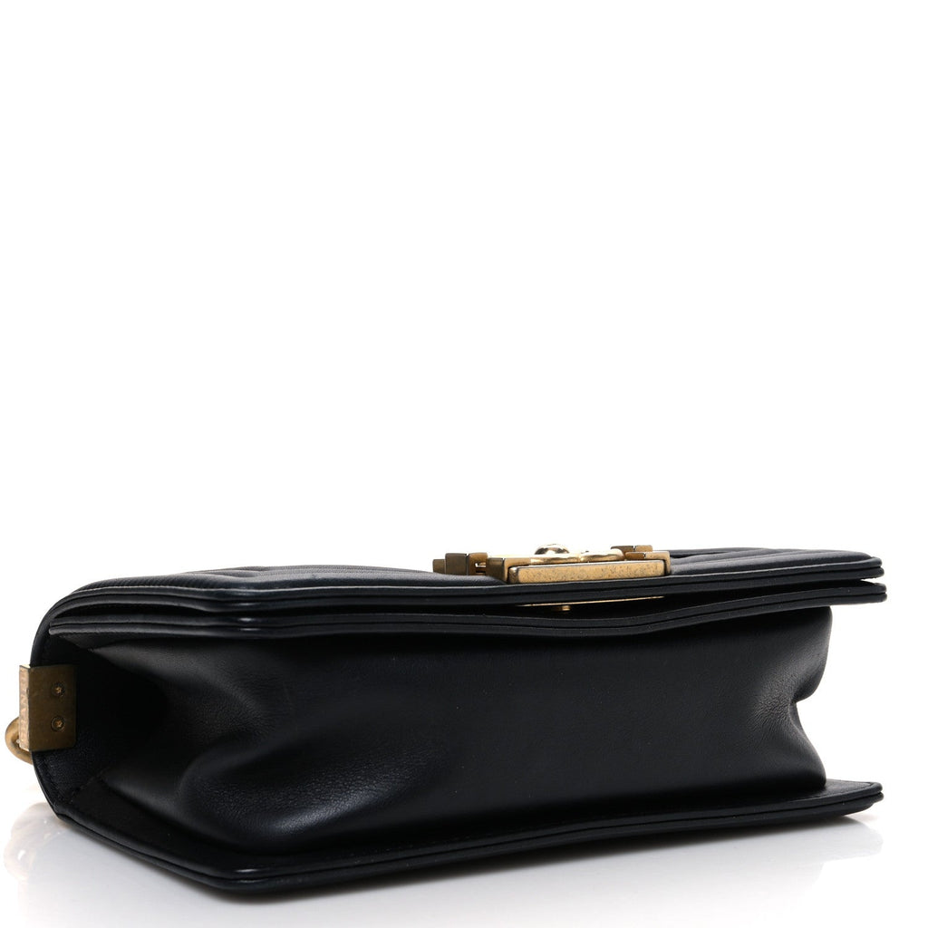 Calfskin Quilted Small Boy Flap Black
