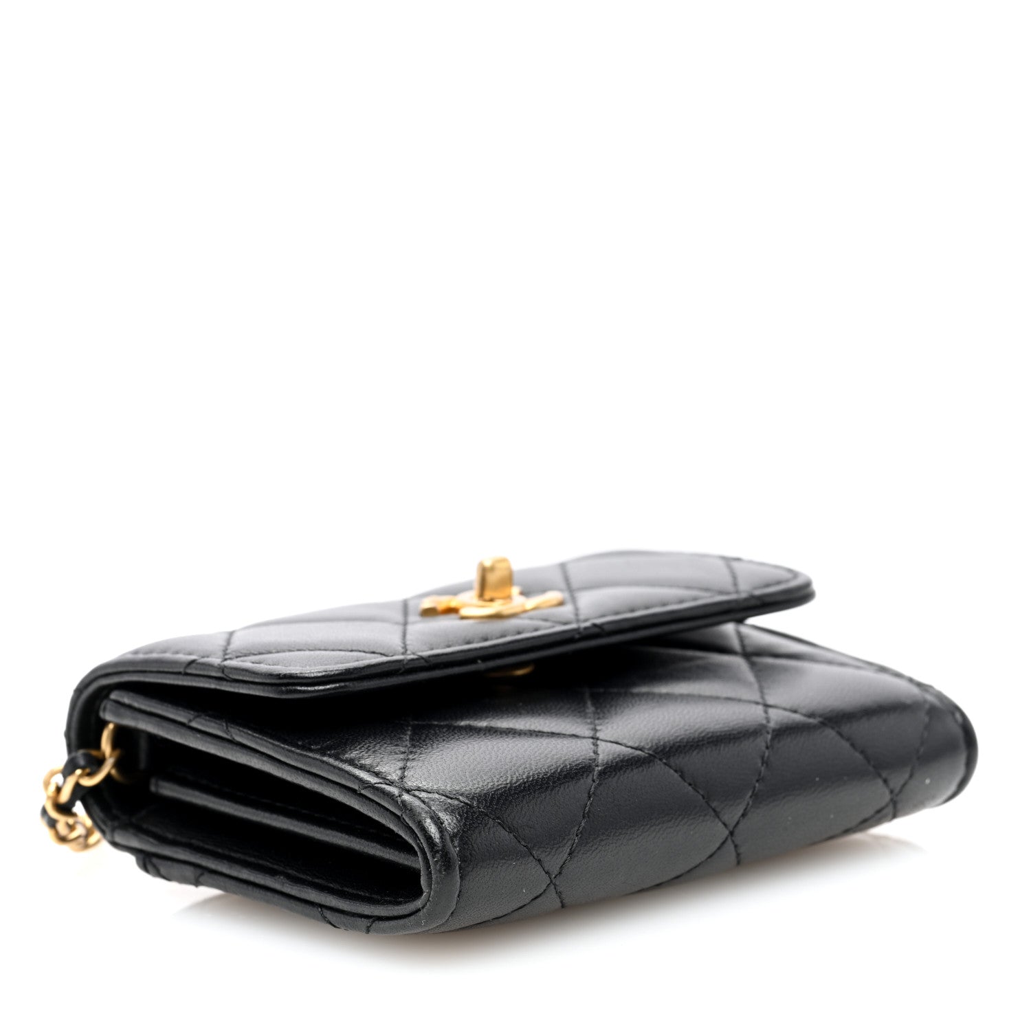 Lambskin Quilted Pearl Crush Clutch With Chain Black