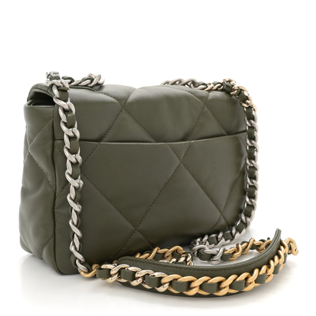 Lambskin Quilted Medium Chanel 19 Flap Khaki