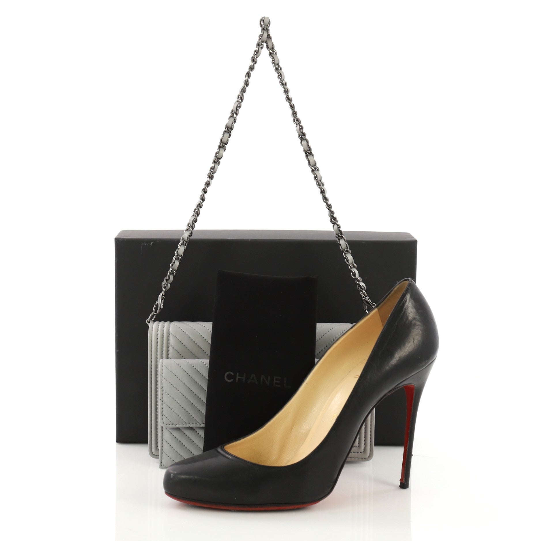 Boy Wallet on Chain Clutch Chevron Calfskin