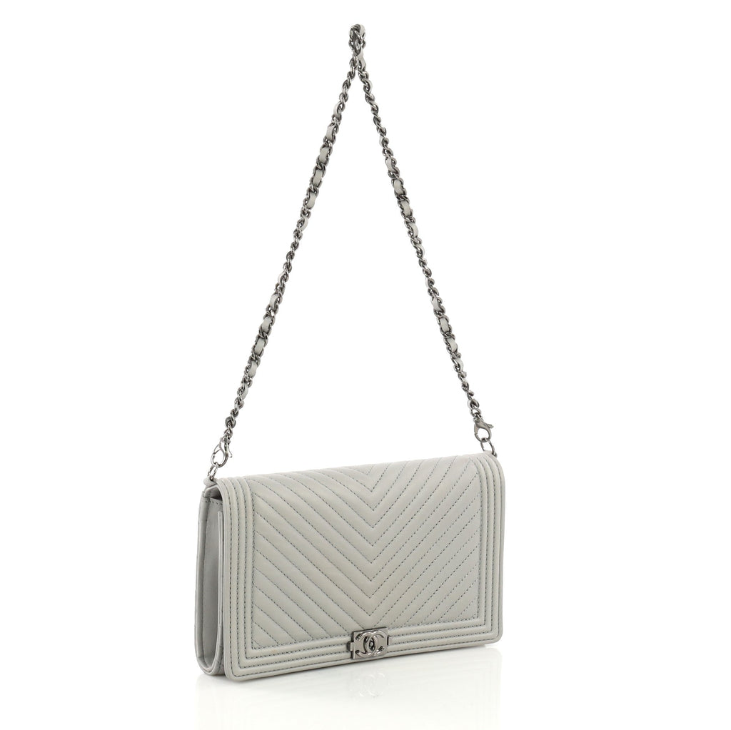 Boy Wallet on Chain Clutch Chevron Calfskin