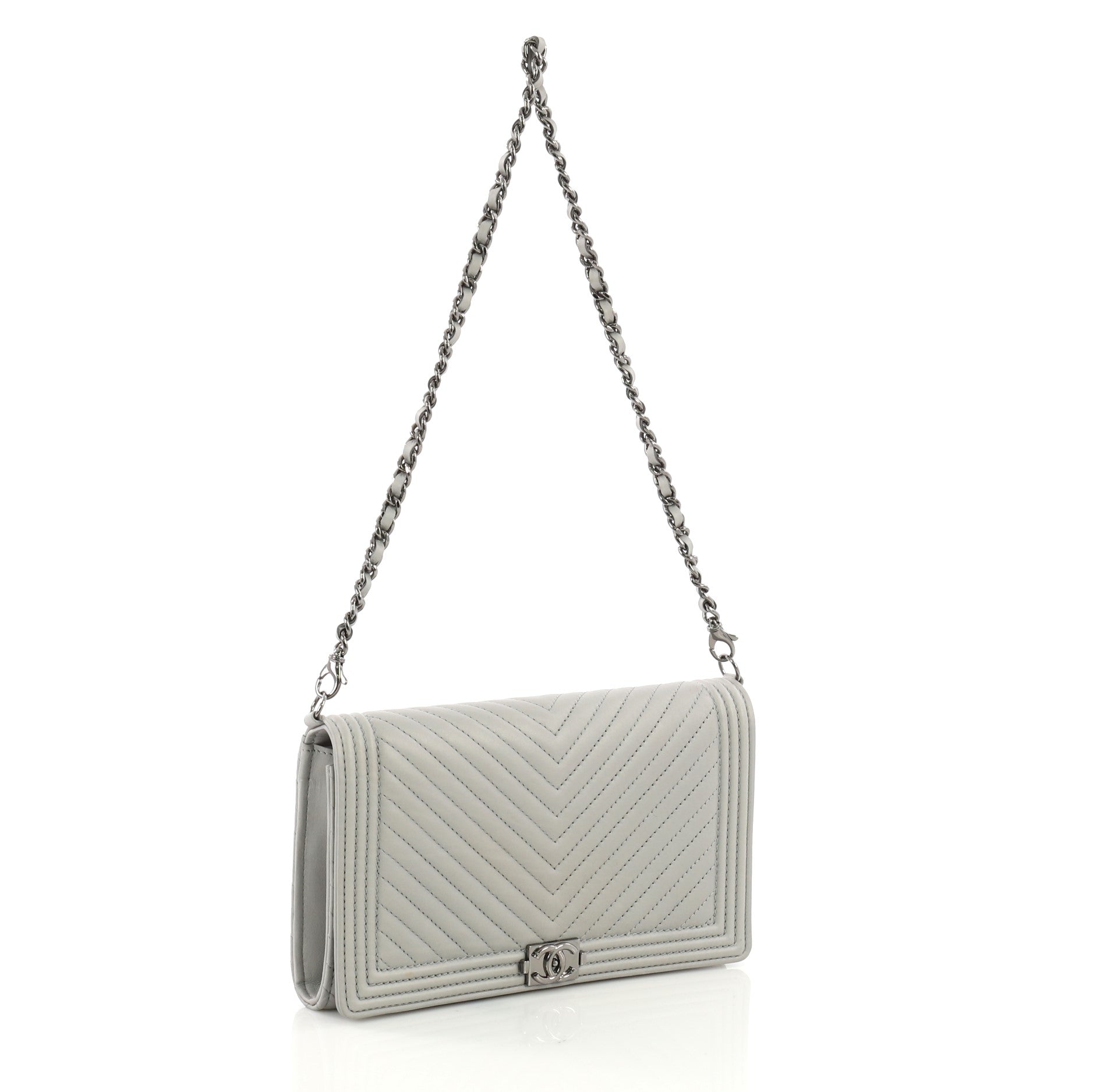 Boy Wallet on Chain Clutch Chevron Calfskin