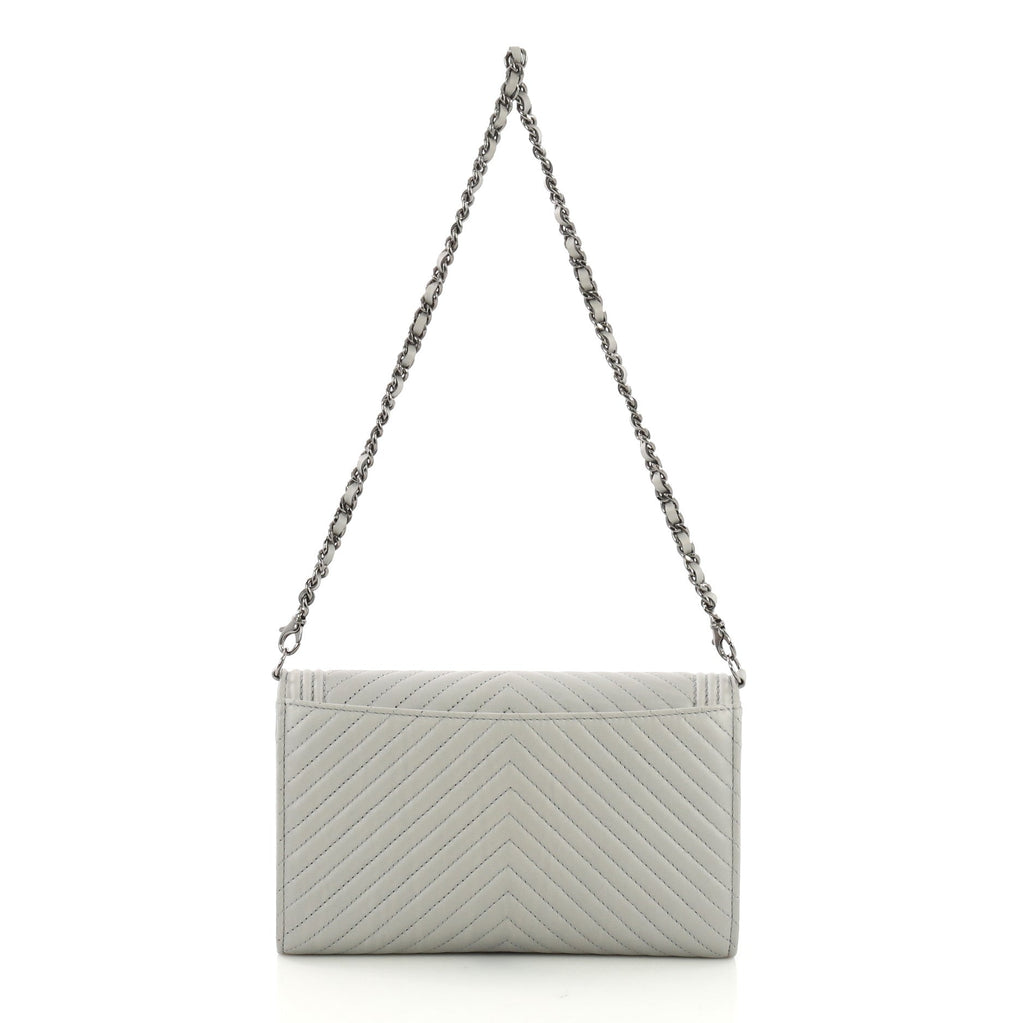 Boy Wallet on Chain Clutch Chevron Calfskin