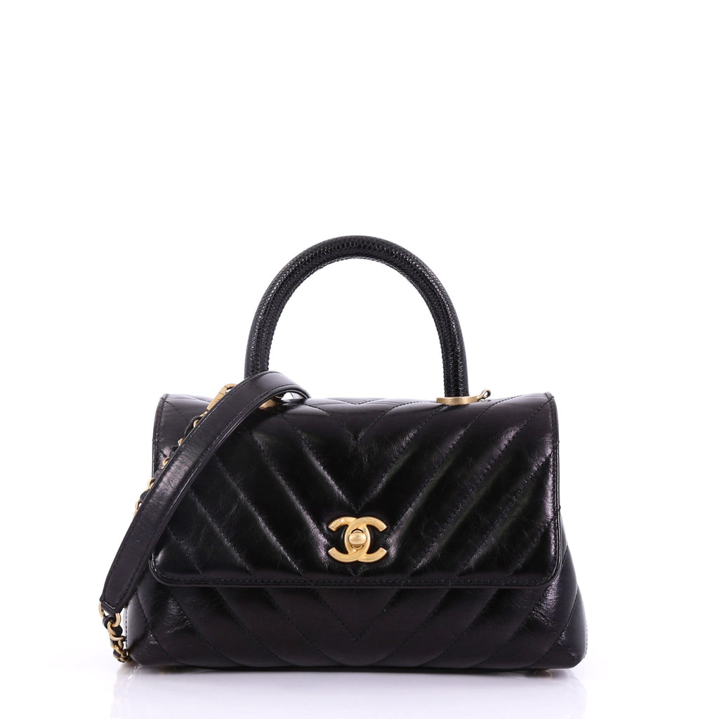 Coco Top Handle Bag Chevron Calfskin with Lizard Mini