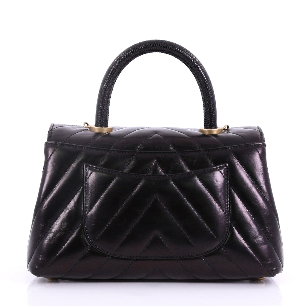 Coco Top Handle Bag Chevron Calfskin with Lizard Mini