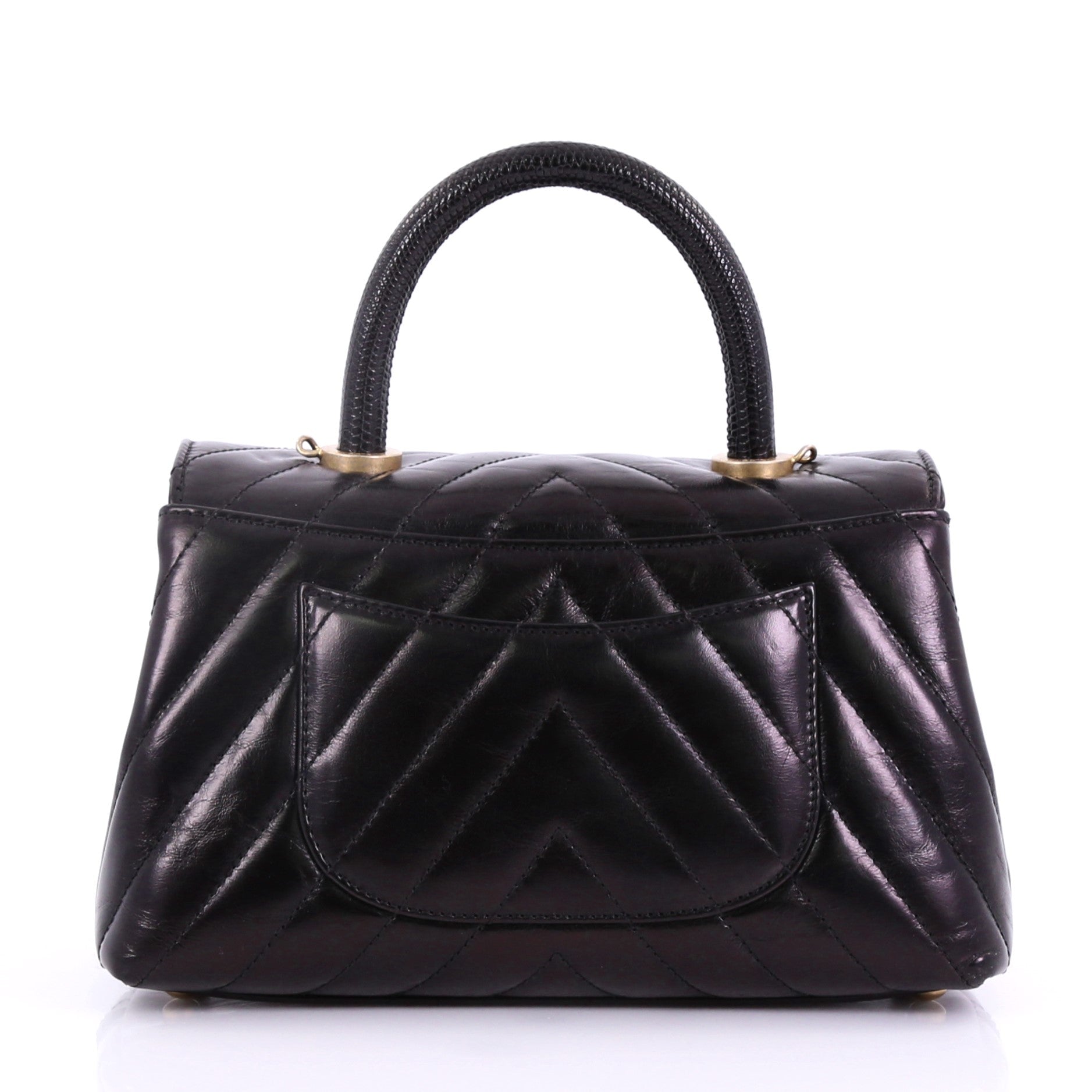 Coco Top Handle Bag Chevron Calfskin with Lizard Mini