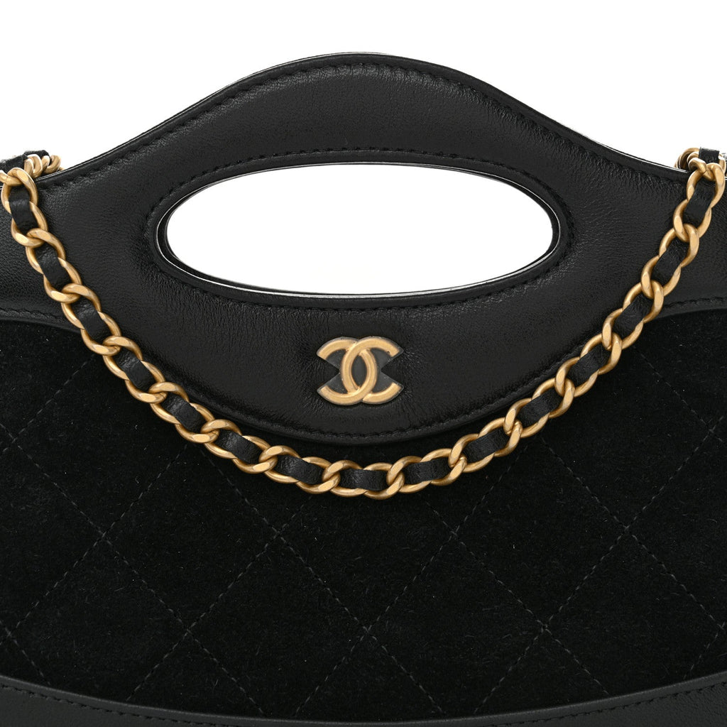 Suede Shiny Crumpled Calfskin Quilted Nano 31 Shopping Bag Black