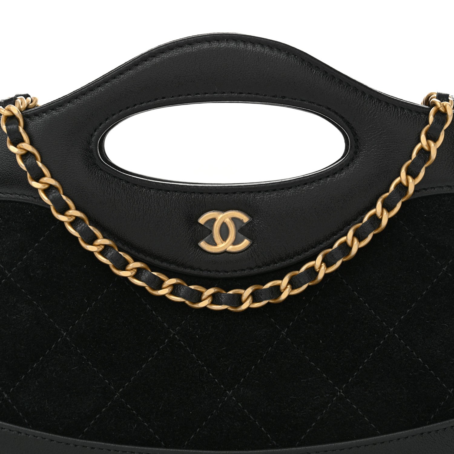 Suede Shiny Crumpled Calfskin Quilted Nano 31 Shopping Bag Black