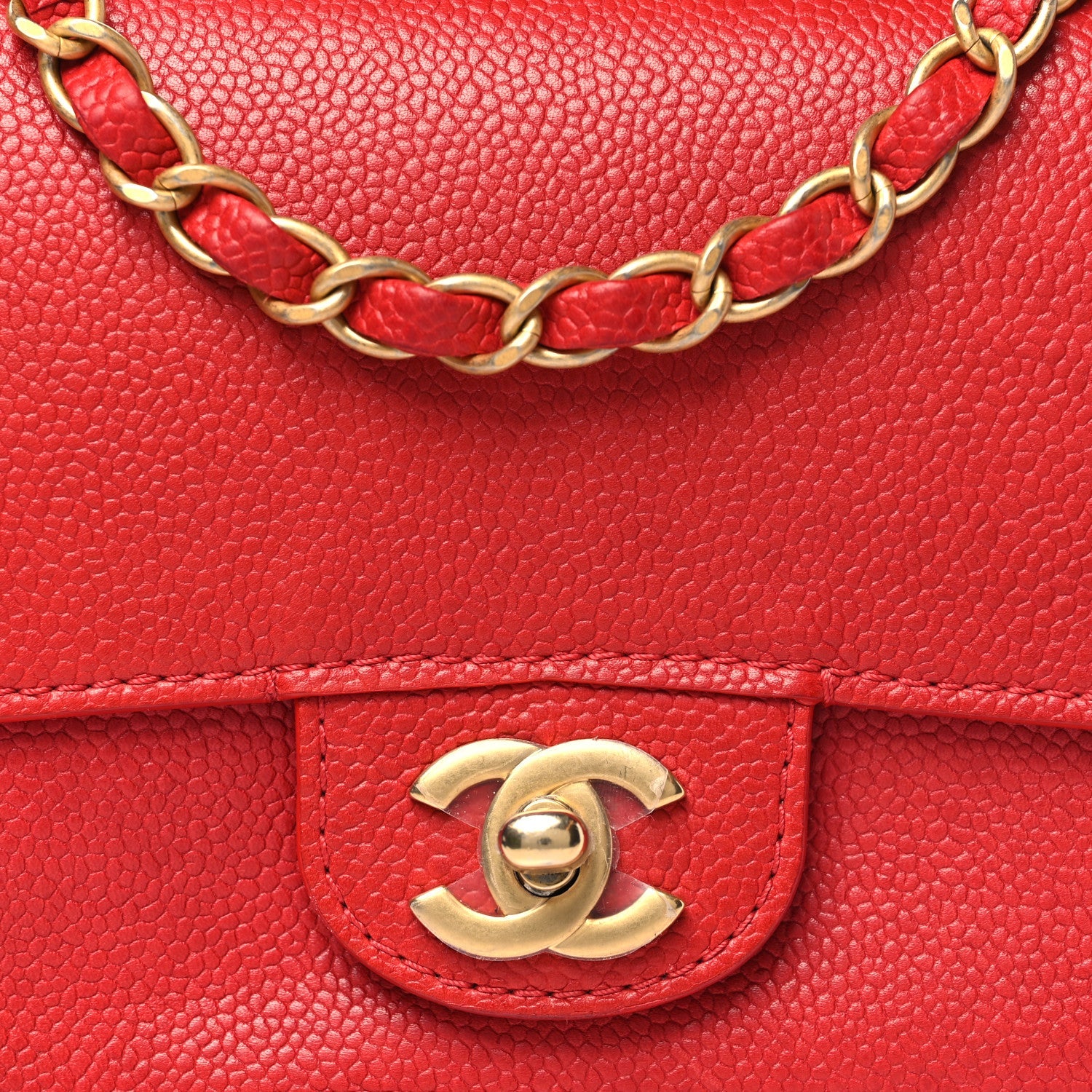 Grained Calfskin Mini Square Classic Pure Flap Red