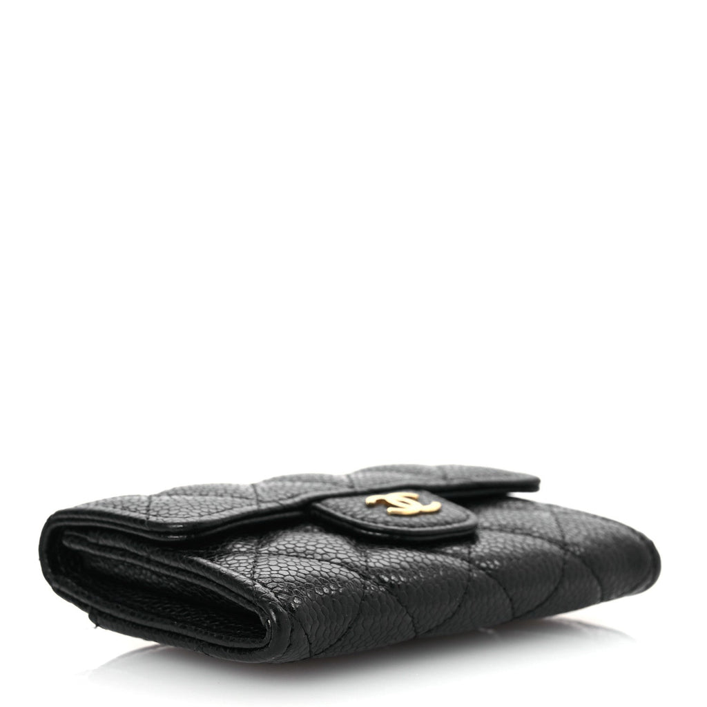 Caviar Quilted Flap  Holder Wallet Black
