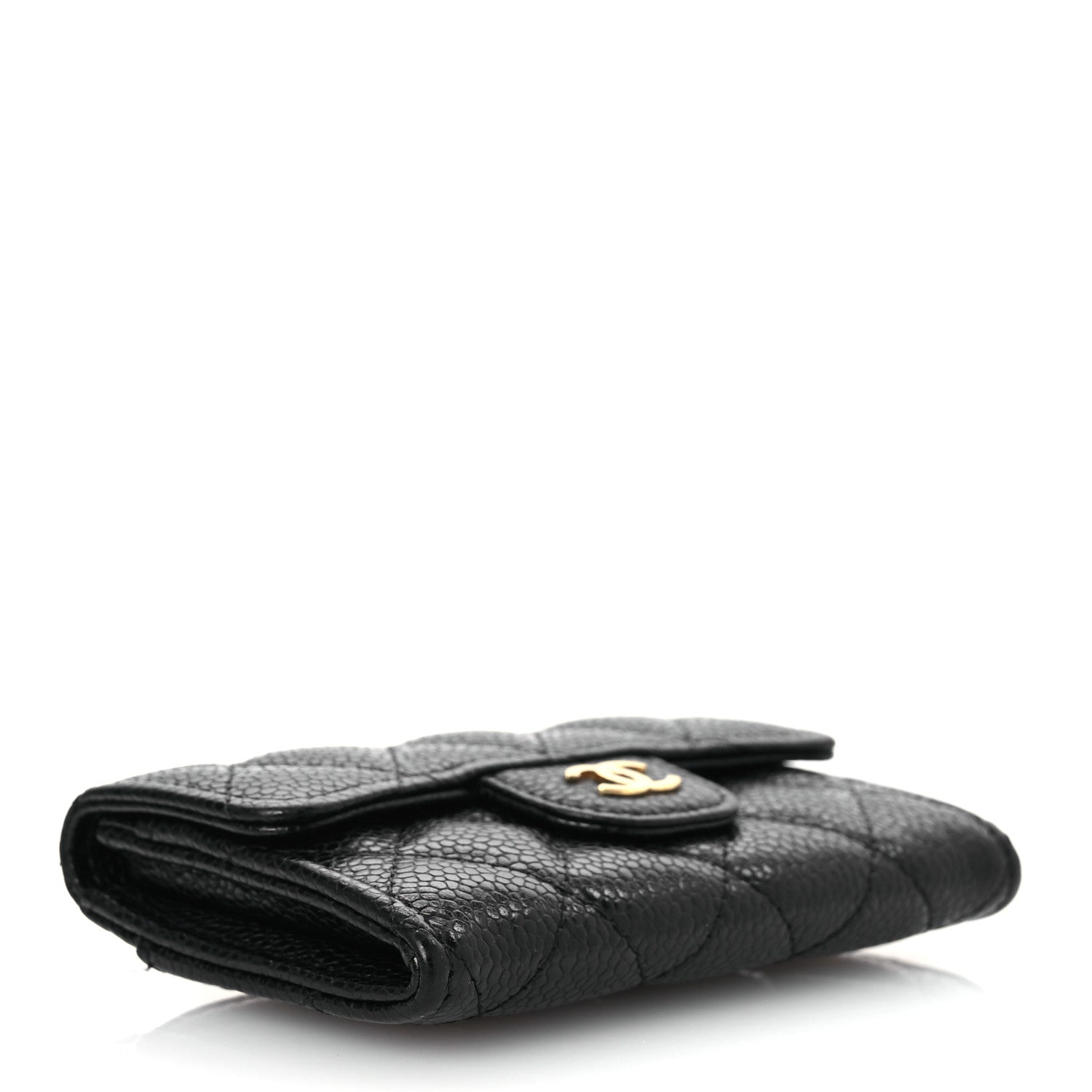 Caviar Quilted Flap  Holder Wallet Black
