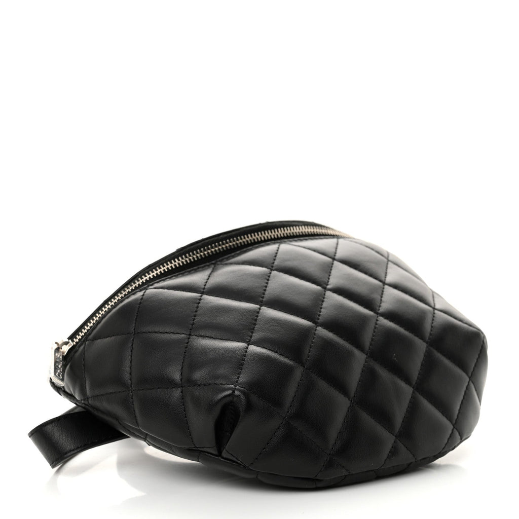 Calfskin Quilted Uniform Waist Belt Bag Black
