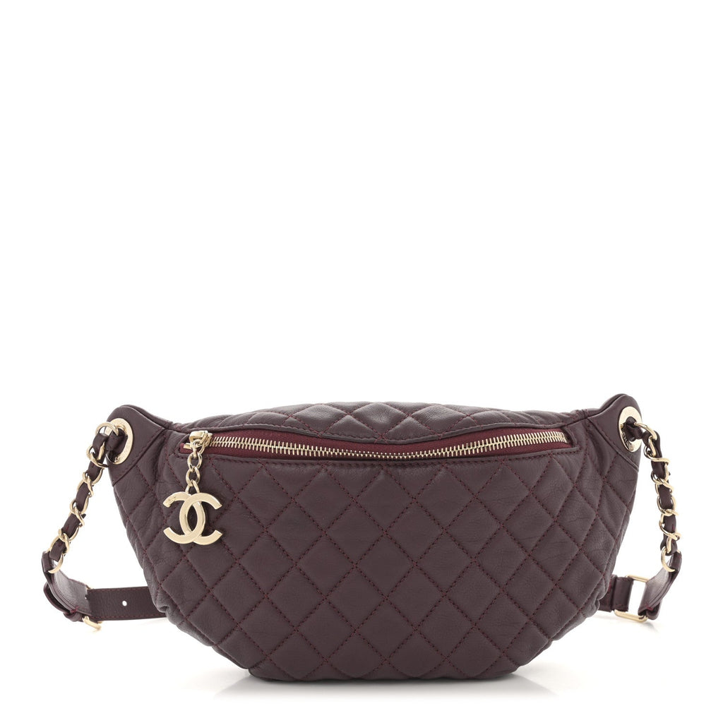 Calfskin Quilted Banane Waist Bag Fanny Pack Burgundy